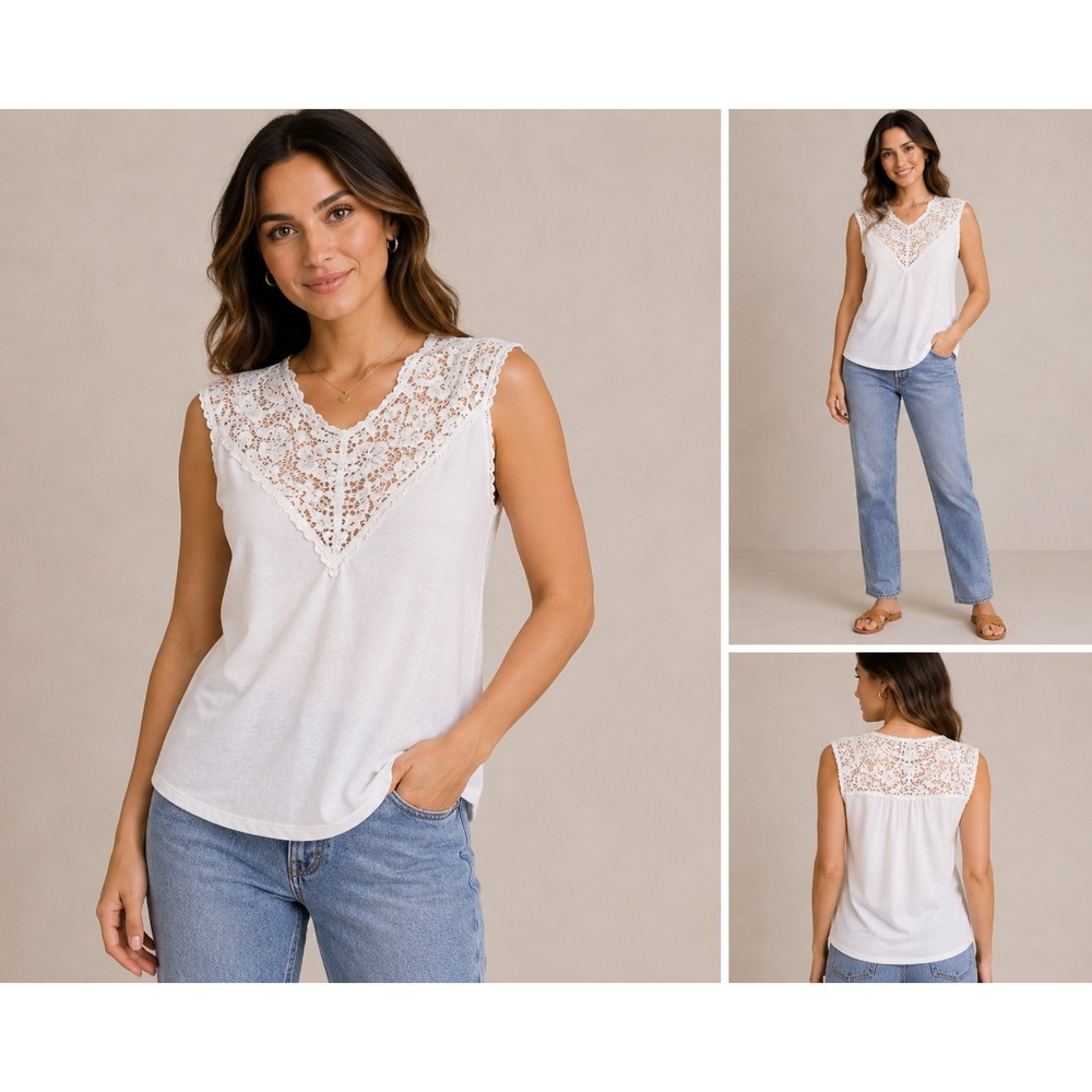 Vanity Fair Vintage White Lace Trim Sleeveless Top Camisole 17-152 Womens Medium